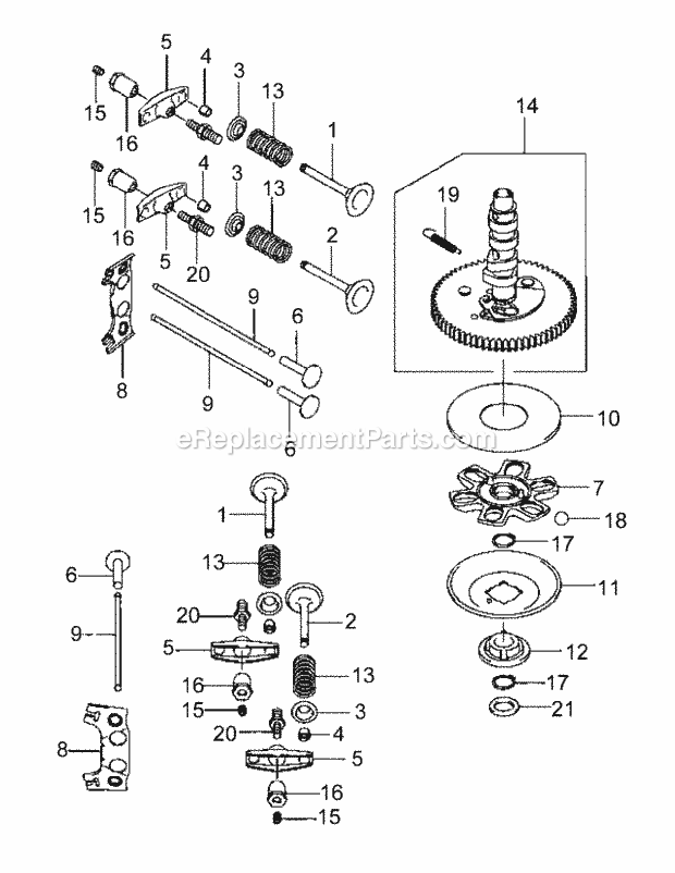 Fh680v-Bs29 Valve & Camshaft Diagram and Parts List for M54-KW 53DB5DBW750-23-HP Cub Cadet Lawn Tractor